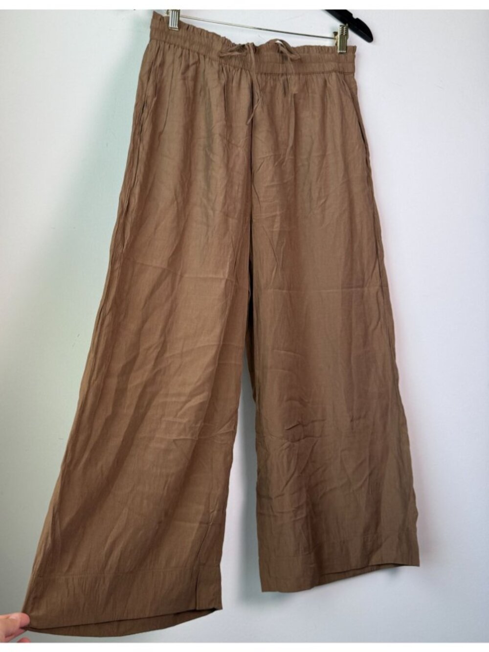 Mersea Tulum Wide Leg Palazzo Crinkle Pants Brown Size M Travel Minimalist Boho